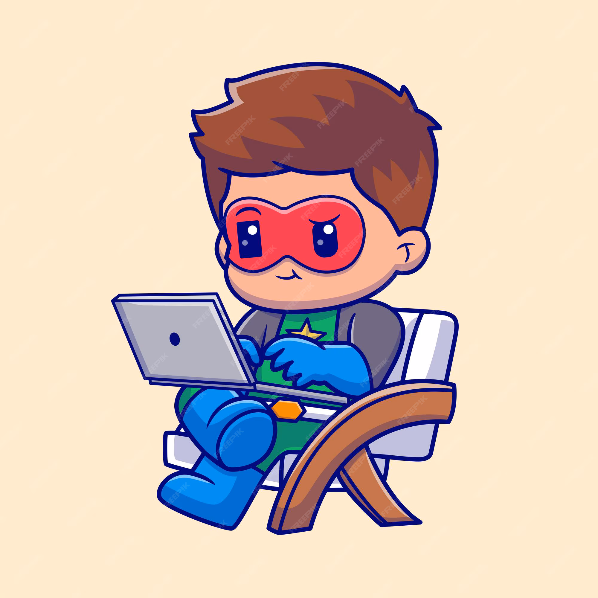superhero kid with laptop cartoon icon